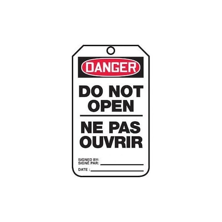 Accuform French Bilingual Safety Tags, DANGER DO NOT OPEN, 5.75in x 3.25in, RP-Plastic, 25PK TCF192PTP